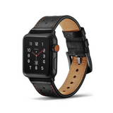 Correa de Cuero Negro/Naranja Apple Watch 42/44/45/49 mm